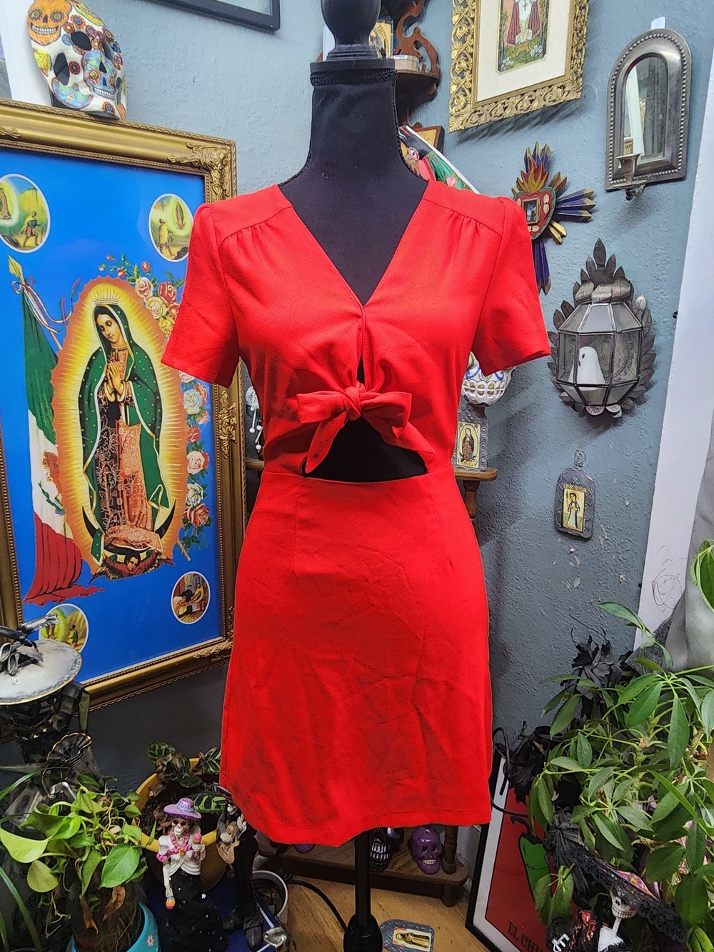 Kimchi Blue Red Tie-Front Cutout Mini Dress